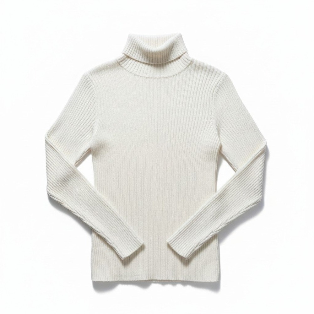 Ralph Lauren Large Cream Ribbed Pima Cotton Turtleneck Italian Yarn - Snap Neck